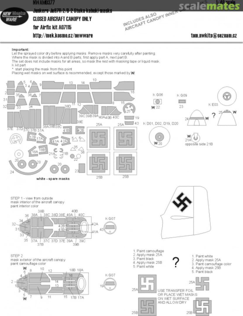 Boxart Junkers Ju 87R-2/B-2 Stuka kabuki masks - CLOSED AIRCRAFT CANOPY ONLY NWAM0377 New Ware