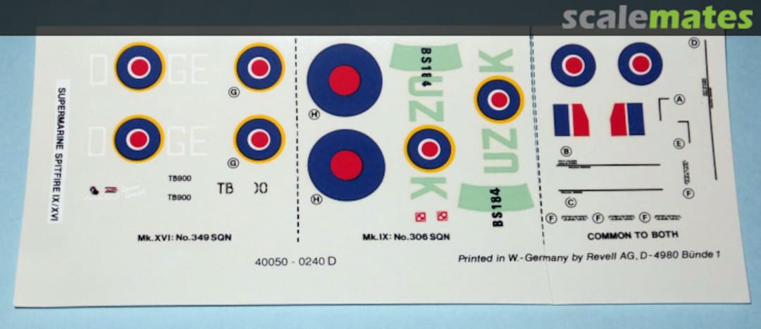 Contents Spitfire Mk.XVI/IX 40050 Matchbox