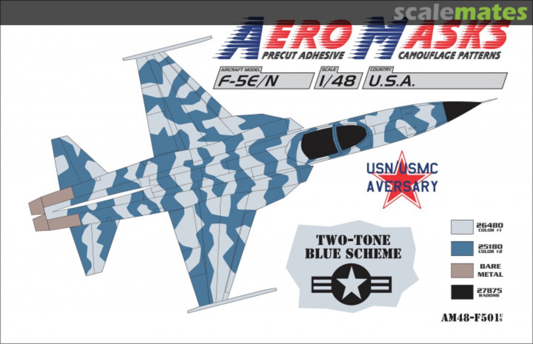 Boxart F-5E/N USA USN USMC Aversary Two-Tone Blue Scheme AM48-F501 AeroMasks