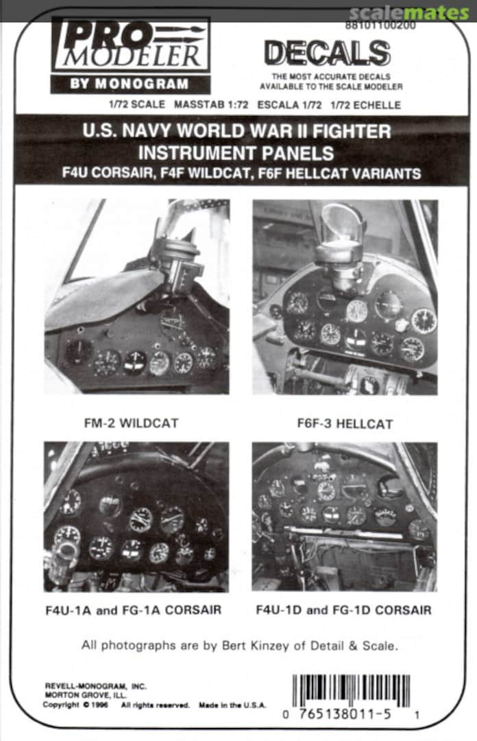 Boxart U.S. Navy World War II fighter instrument panels 88101100310 Pro Modeler