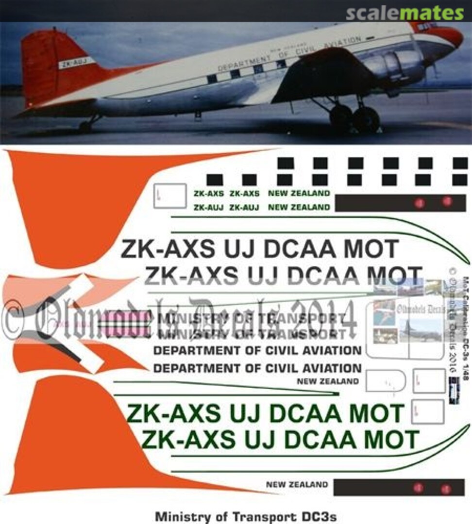 Boxart NZ Ministry of Transport Calibration Flt DC-3 schemes OMD0310 Oldmodels Decals