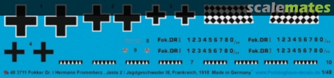 Boxart Fokker DR.I Hermann Frommherz Jasta 2 / Jagdgeschwader III 1918 48 3711 Peddinghaus-Decals